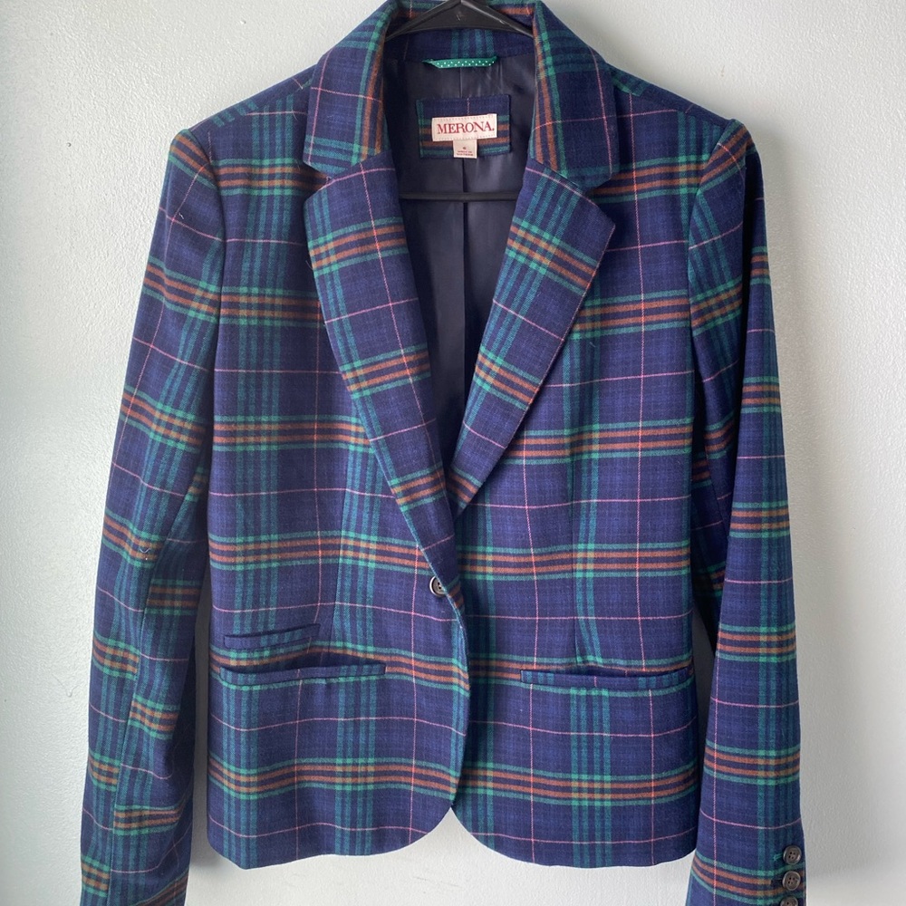 Merona plaid blazer, size 6, blue, green, purple